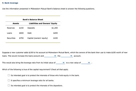 Solved 9. Bank leverage Use the information presented in