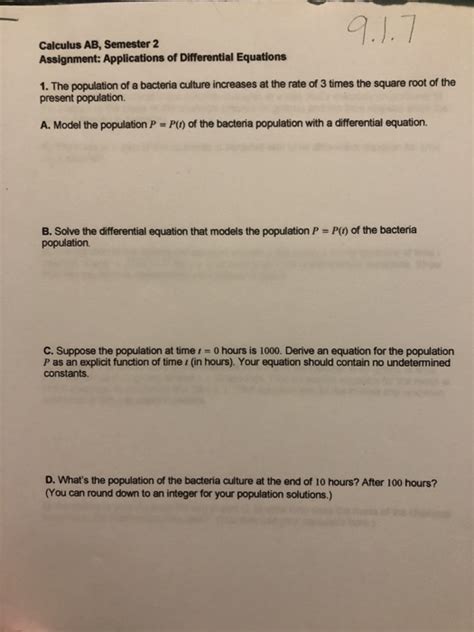 Solved 9.1.7 Calculus AB, Semester 2 Assignment