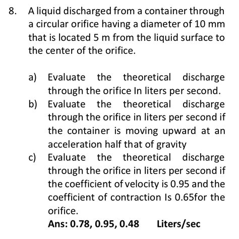 Solved A liquid is discharged from a container through a