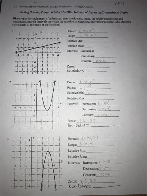 Solved A124 2.2 Increasing/Decreasing/Max/Min Worksheet