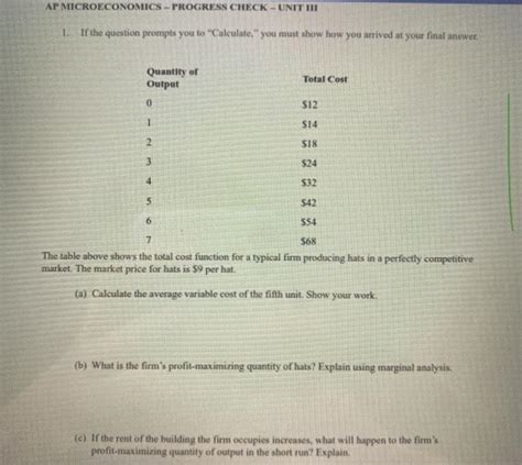 Solved AP MICROECONOMICS PROGRESS CHECK UNIT III 1. If