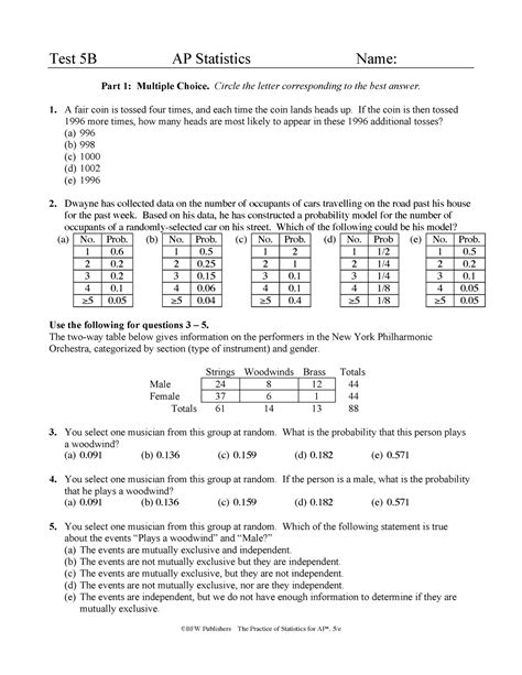 Solved AP Statistics Name Part 1 Multiple Choice. Circle