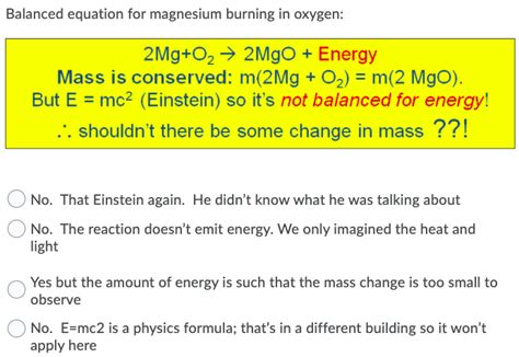 Solved Balanced equation for magnesium burning in oxygen