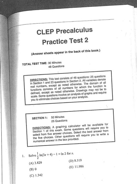 Solved CLEP PrecalculusPractice Test 2(Answer sheets appear