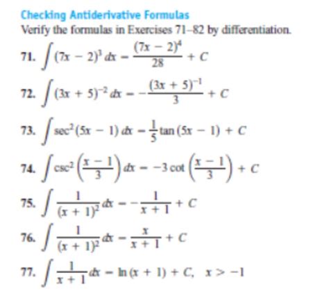 Solved Checking Antiderivative Formulas Verify the formulas