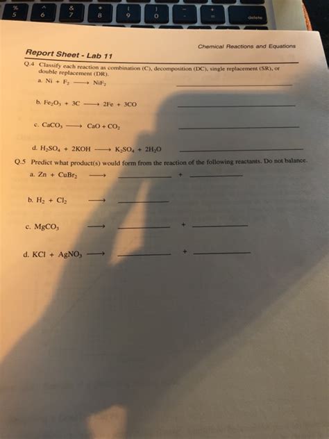 Solved Chemical Reactions and Equations Report SheetLab 11