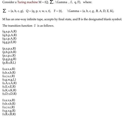 Solved Consider A Turing Machine M E Gamma 5 9 F Chegg Com