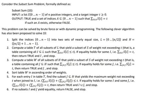 Solved Consider The Subset Sum Problem Formally Defined Chegg Com