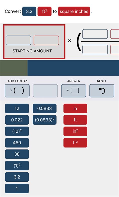 Solved Convert 3.2 to square inches ft2 STARTING AMOUNT. ADD