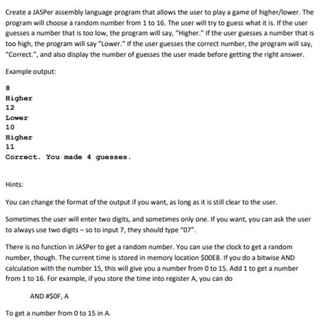 Solved Create a JASPer assembly language program that allows