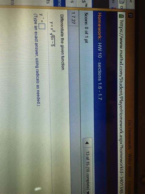 Solved Differentiate the given function y = x^2 square root