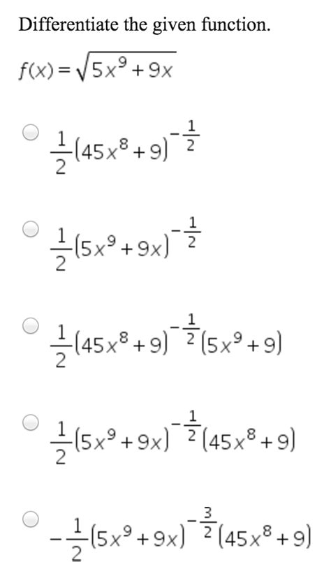 Solved Differentiate the given function. f(x) = square root