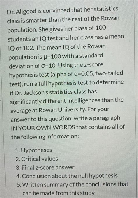 Solved Dr. Allgood is convinced that her statistics class is - Chegg