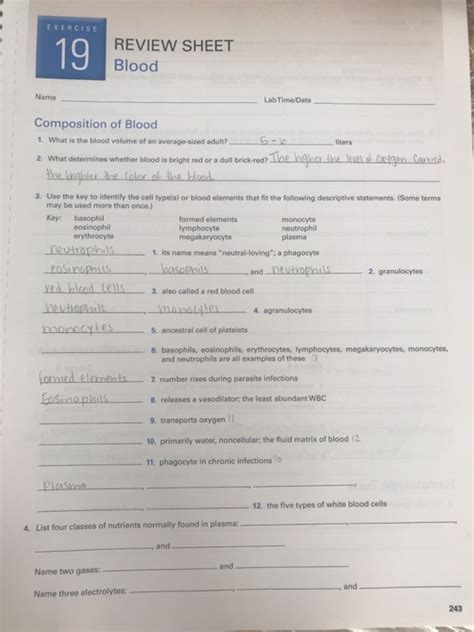 Solved EXERCISE 19 REVIEW SHEET Blood Name Lab Time/Date