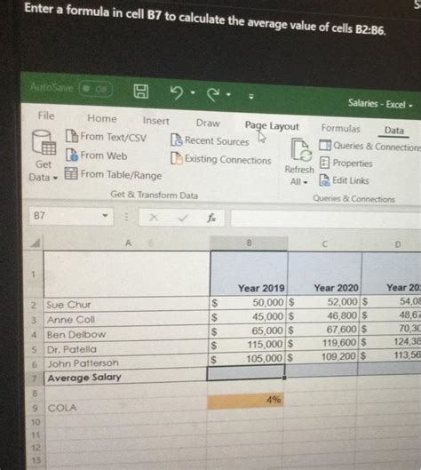 Solved Enter a formula in cell B7 to calculate the average