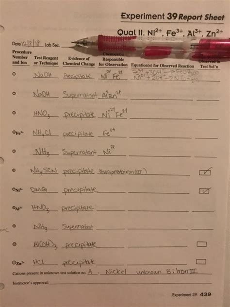 Solved Experiment 39 Report Sheet 2+ Procedure Number Test