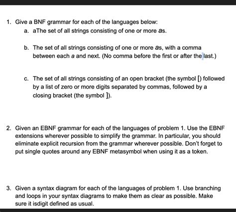 Solved Give a BNF AND EBNF grammar for each of the languages - Chegg