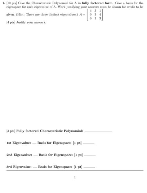 Solved Give the Characteristic Polynomial for A in fully