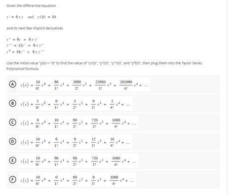 Solved Given the differential equation y′=6xy and y(0)=10 - Chegg