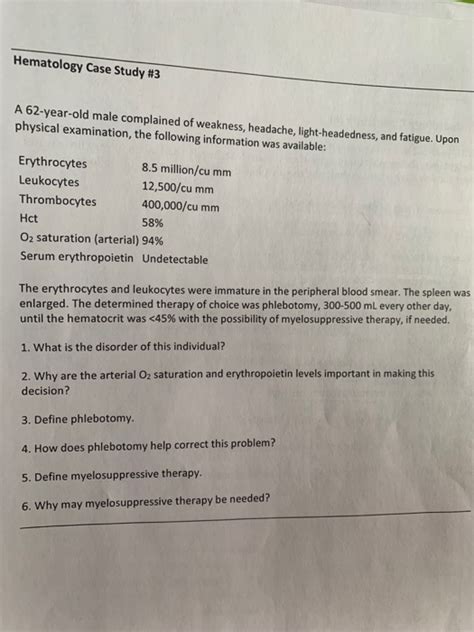 Solved Hematology Case Studies A 62-year-old male - Chegg