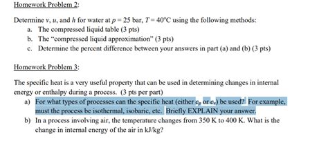 Solved Homework Problem 2 Determine V U And H For Wate Chegg Com