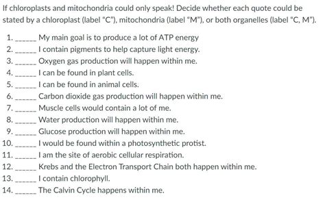 Solved If chloroplasts and mitochondria could only speak! - Chegg