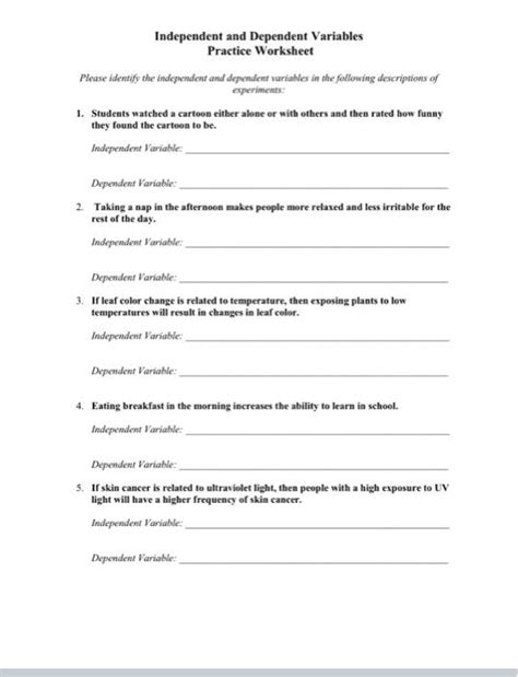 Solved Independent and Dependent Variables Practice Chegg com