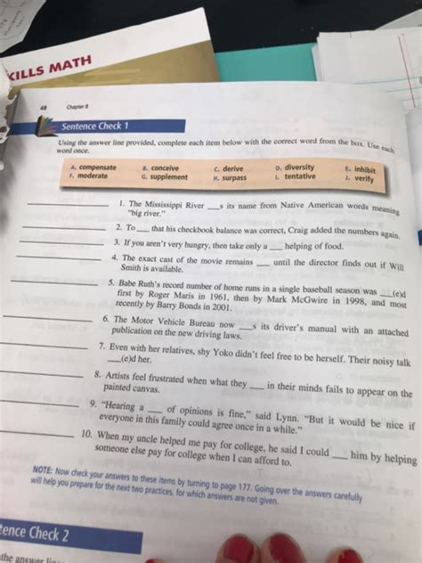 Solved KILLS MATH 48 Chapter Sentence Check 1 Using the