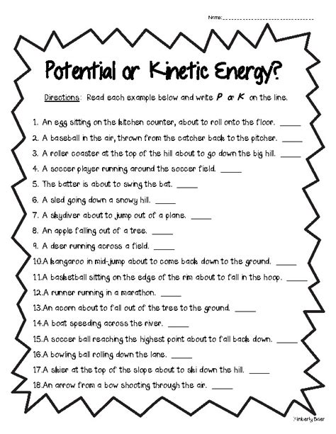 Solved KINETIC AND POTENTIAL ENERGY WORKSHEET Potential