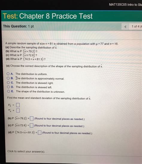 Solved MAT135C05 Intro To Sta Test Chapter 8 Practice Te...