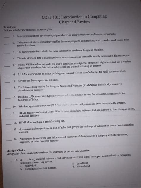Solved MGT 101 Introduction to Computing Chapter 5 Review
