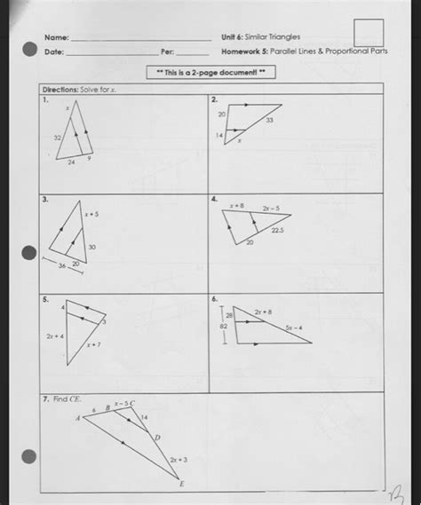 Solved Name Unit 6 Similar Triangles Homework 5 Parallel
