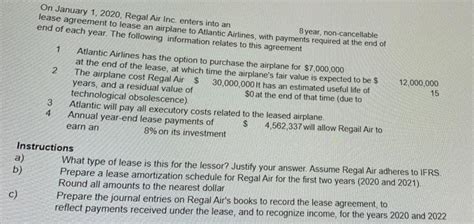 Solved On January 1, 2024, Regal Air Inc. enters into an - Chegg