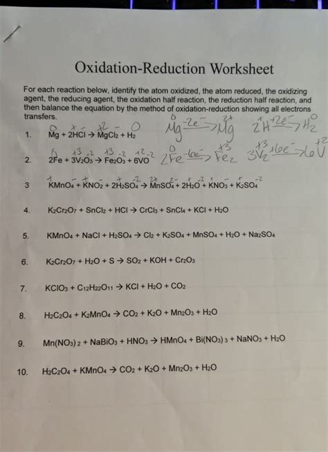 Solved OxidationReduction Worksheet For each reaction