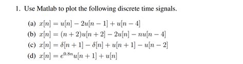 Solved Plot The Following Discrete Time Signals Using Mat Chegg Com
