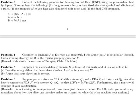 Solved Problem 3 Convert the following grammar to Chomsky