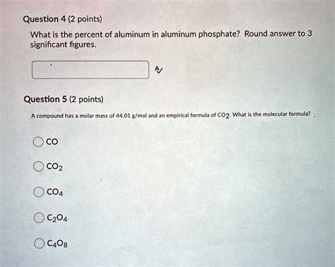 Solved Question 5 (2 points) A compound has a molar mass of - Chegg