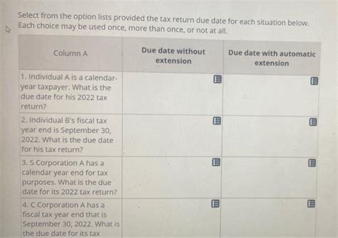 Solved Select from the option lists provided the tax return