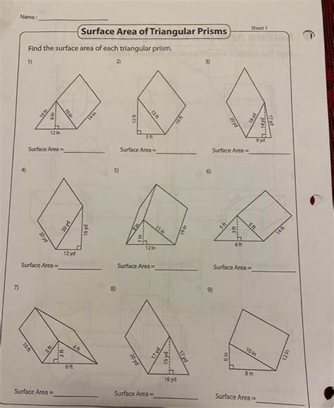 Solved Surface Area of Triangular Prisms Sheet 1 Find the Chegg com