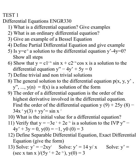 Solved TEST 1 Differential Equations ENGR330 1) What is a