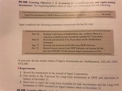 Solved The Beginning Balance Sheet Of Segui Corporation I...