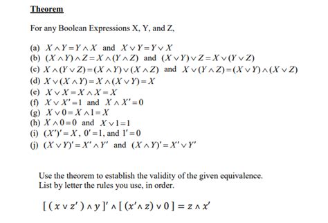 Solved Theorem For Any Boolean Expressions X Y And Z Chegg Com