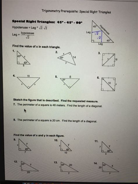 Solved Trigonometry Prerequisite Special Right Triangles