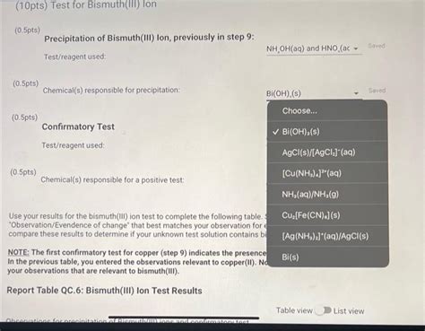 Solved Use your results for the bismuth (III) ion test to