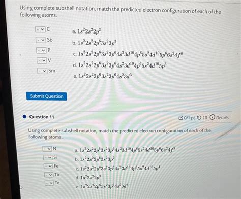 Solved Using complete subshell notation, match the predicted