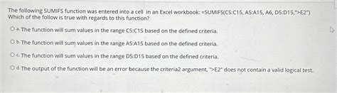 Solved What Are The Functions To Make Sumifs Following Th Chegg Com