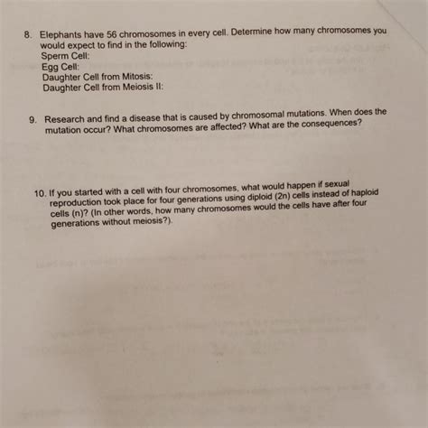 Solved if Elephants have 56 chromosomes in every cell, how - Chegg