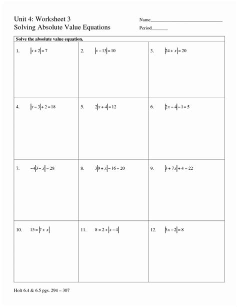 Solving Absolute Value Equations Worksheet