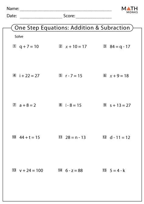 Solving Addition Equations Worksheet