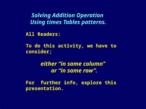 Solving Addition Operation Using Times Tables Patterns